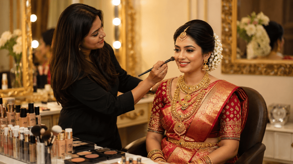 How to Choose the Best Bridal Makeup Artist in Mandya 1 Best Bridal Makeup Artist in Mandya transforming an Indian bride at Elegant Touch by Supriya 1 1024x576