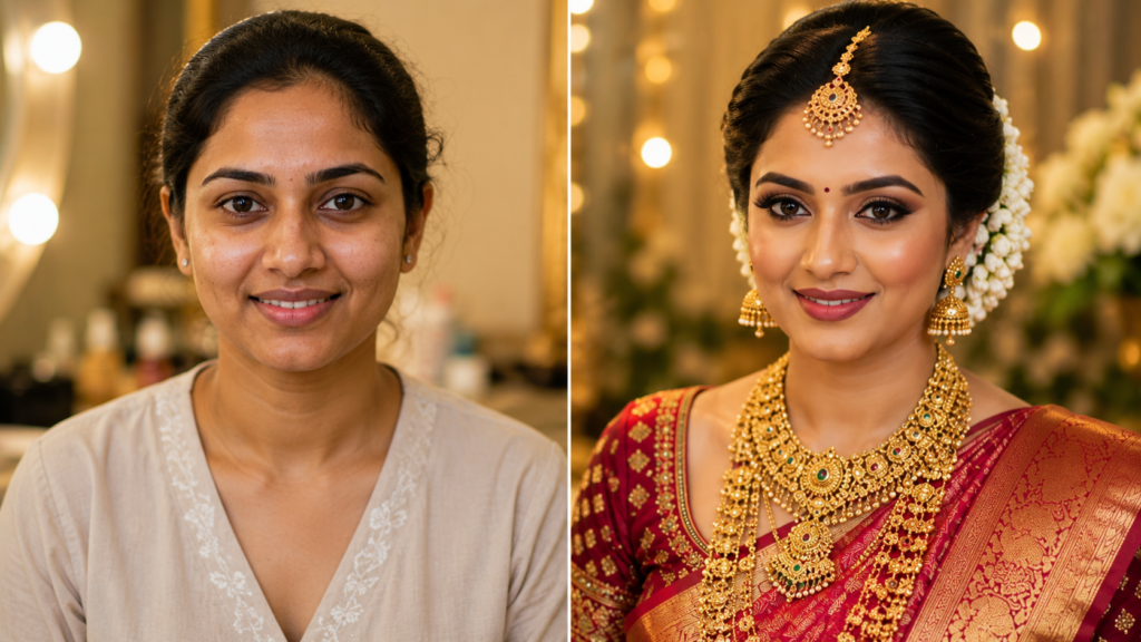 How to Choose the Best Bridal Makeup Artist in Mandya 3 Professional bridal makeup transformation by Elegant Touch by Supriya in Mandya 1024x576